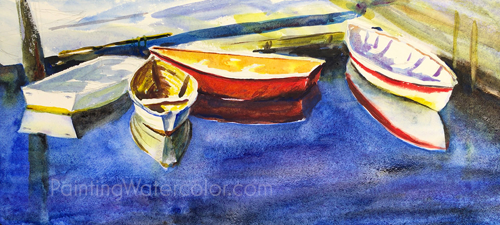 Southwest Harbor Dinghies Reflections Watercolor Painting Tutorial 6