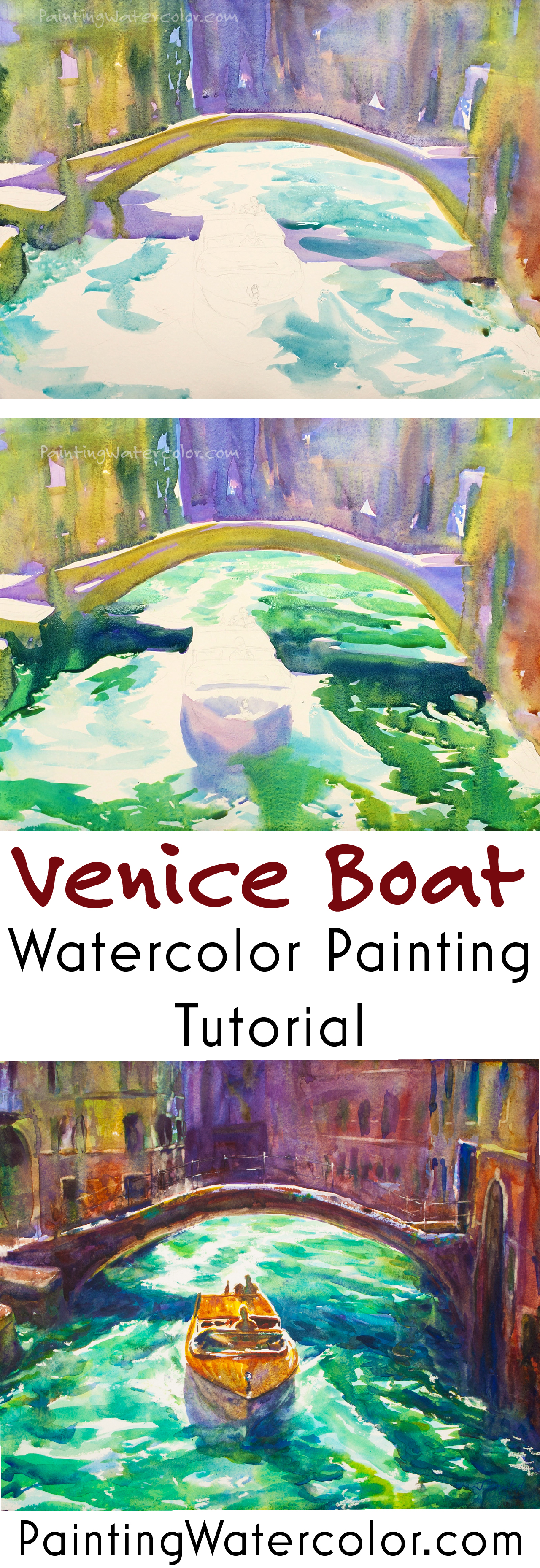 How to Paint a Venice Boat watercolor painting tutorial by Jennifer Branch