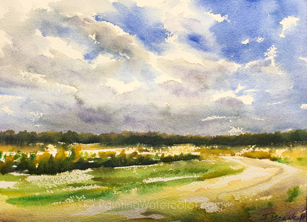 Field and Sky watercolor painting lesson by Jennifer Branch