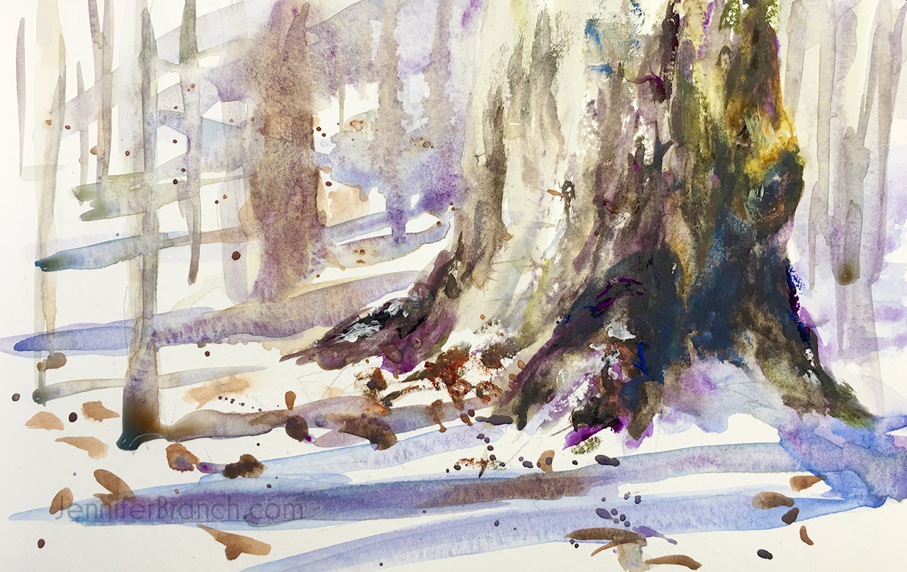 Snow Tree Sketch watercolor sketch by Jennifer Branch