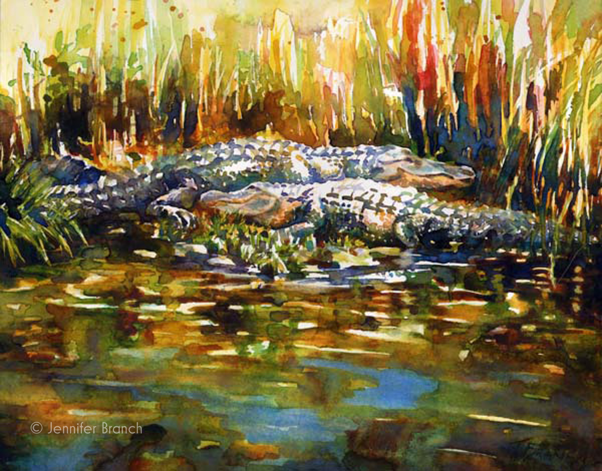 alligators watercolor painting by Jennifer Branch