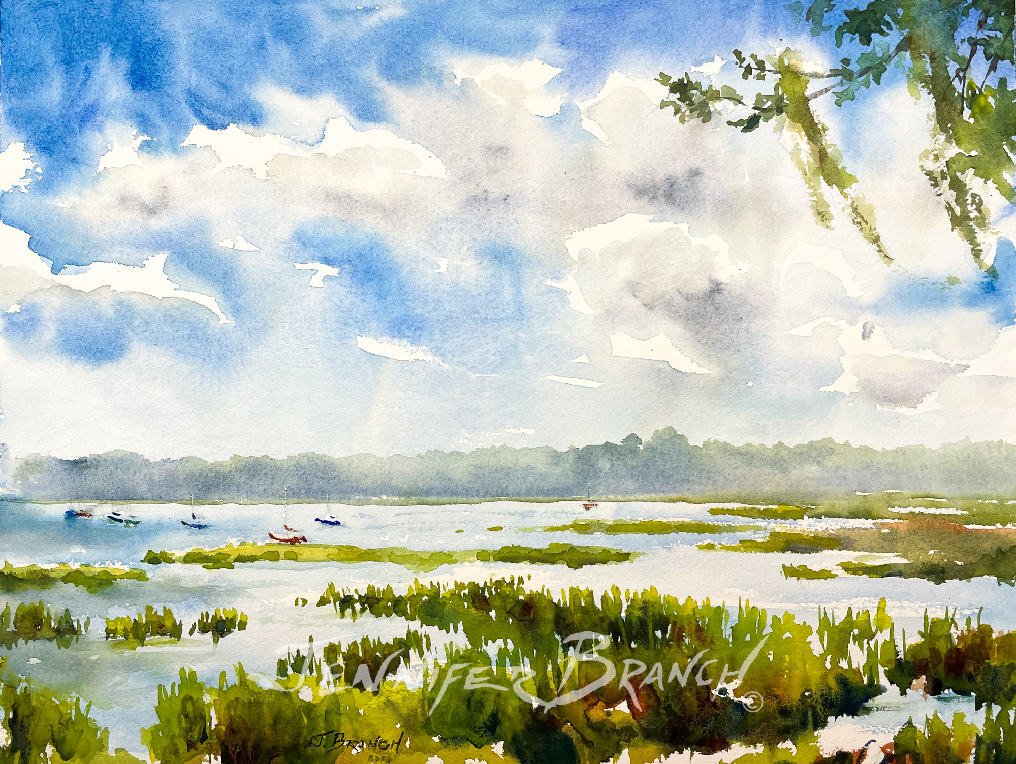 Beaufort Harbor watercolor painting by Jennifer Branch.