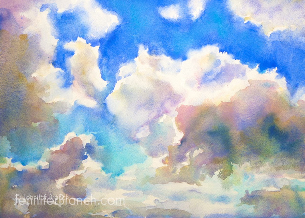 Blue Sky Sketching watercolor painting tutorial