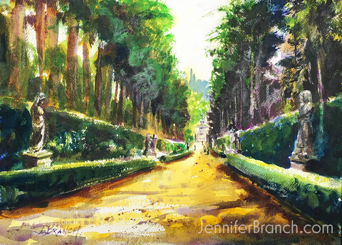 Boboli Gardens Watercolor Painting tutorial