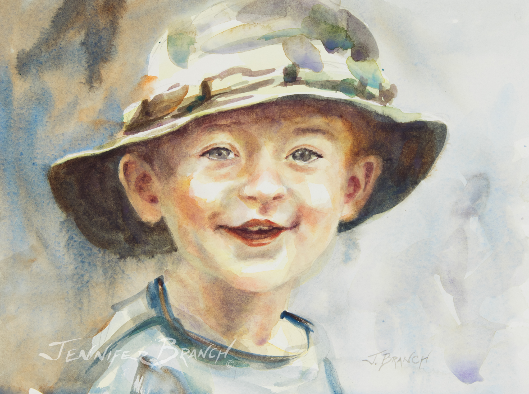 Boy in Hat Portrait watercolor painting lesson by Jennifer Branch