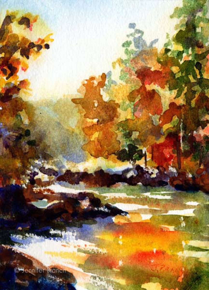 Chattooga Autumn watercolor painting by Jennifer Branch.