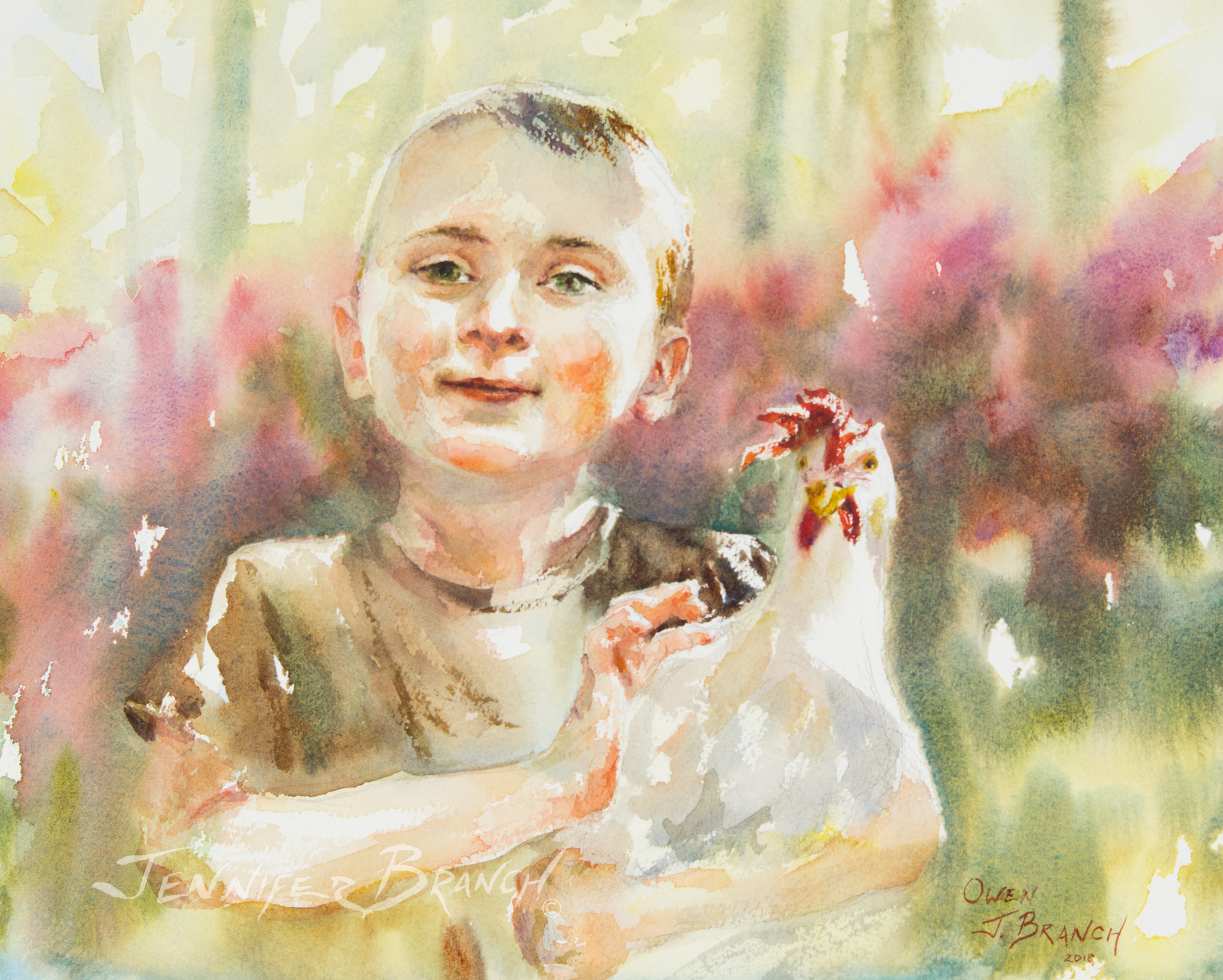 Chicken Wrangler watercolor painting lesson by Jennifer Branch