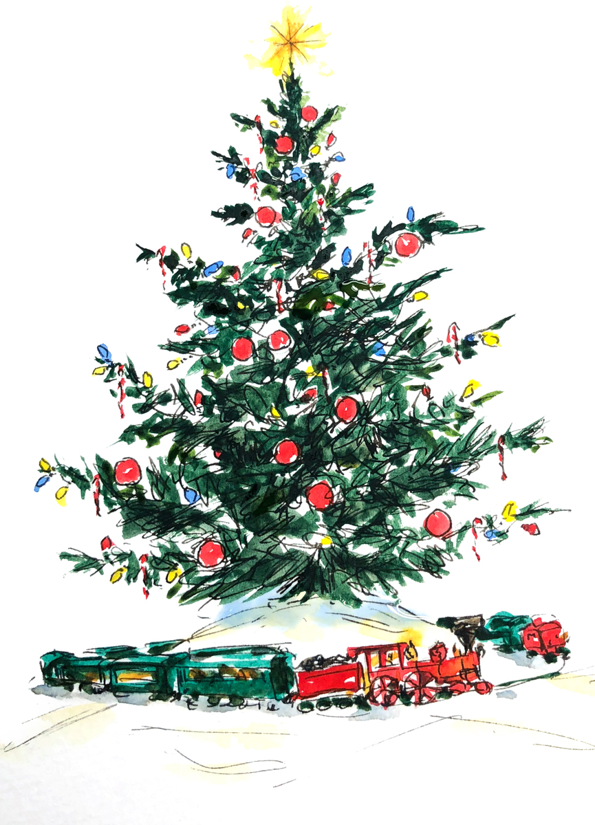 12 Days of Christmas Cards, Train Christmas-Tree by Jennifer Branch