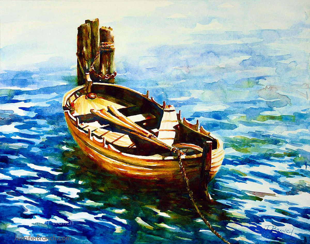 Dinghy watercolor painting by Jennifer Branch
