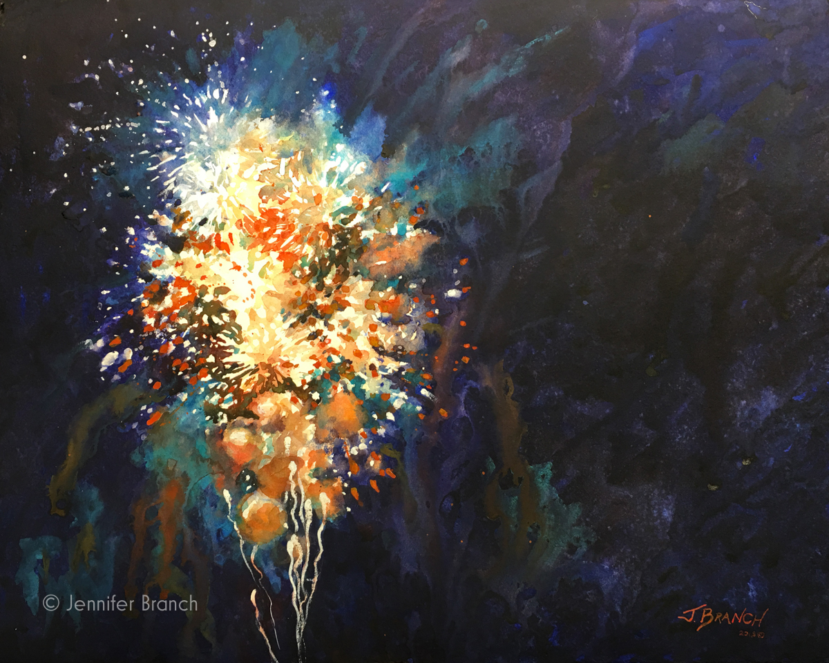 Fireworks Painting Tutorial watercolor painting lesson by Jennifer Branch