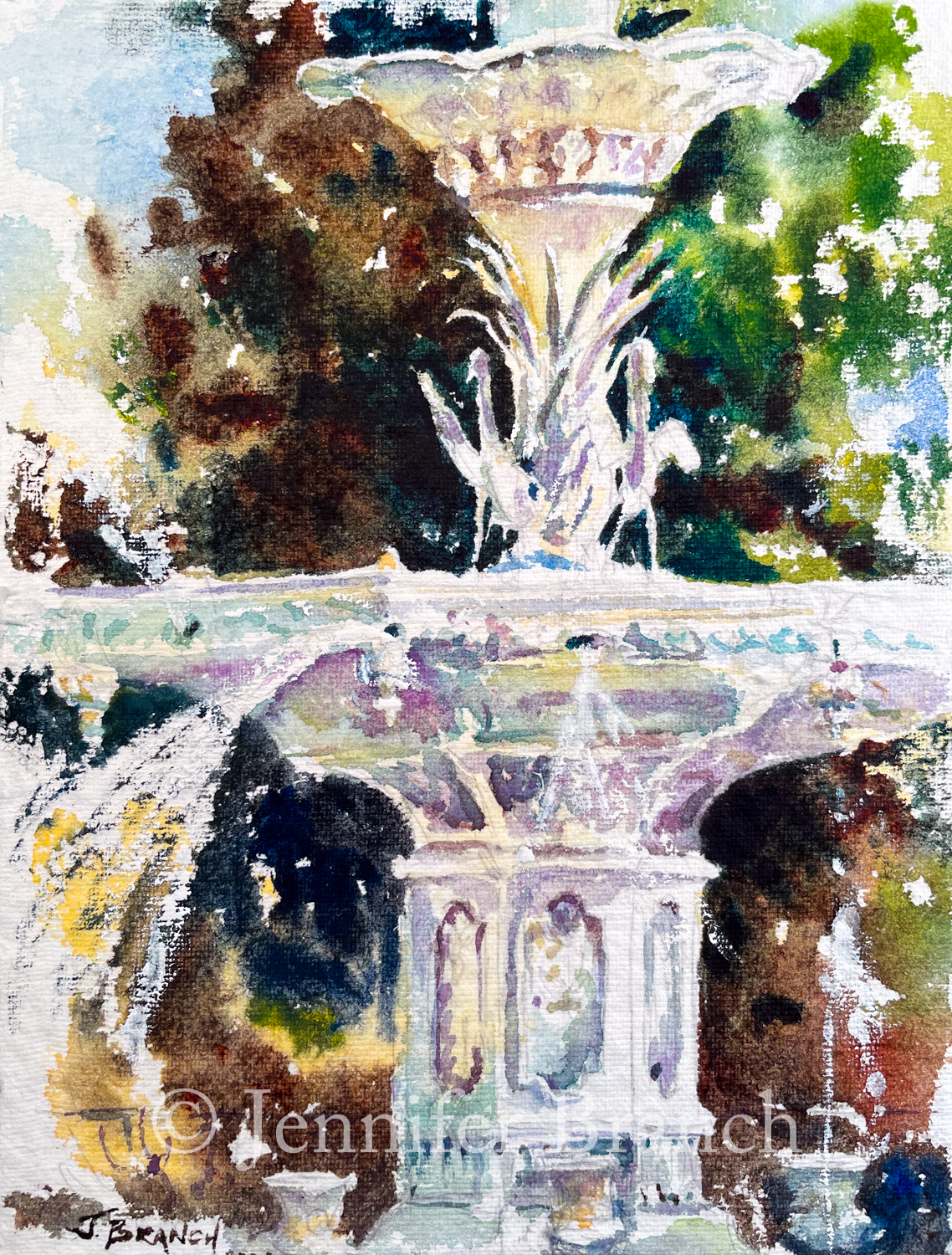 Forsyth Park, Savannah, Georgia watercolor painting