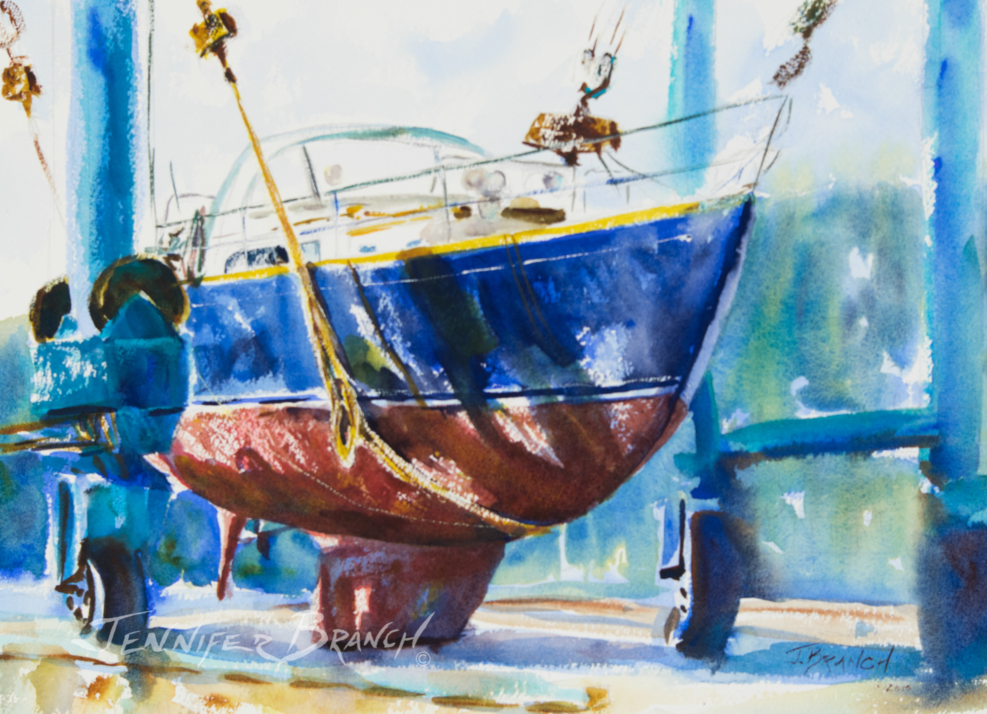 Hinckley Boatyard watercolor painting by Jennifer Branch