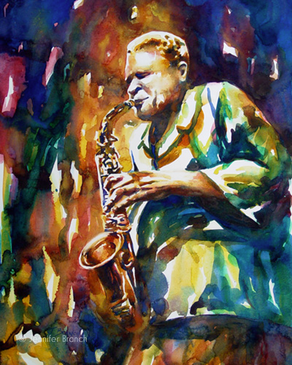 Jazz saxophone watercolor painting