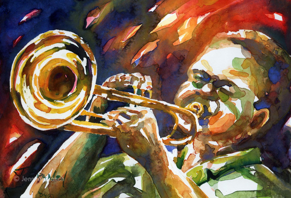 jazz trumpet watercolor painting