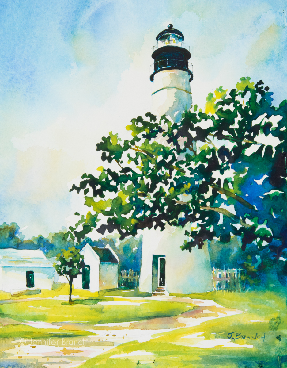 Key West Lighthouse watercolor painting by Jennifer Branch