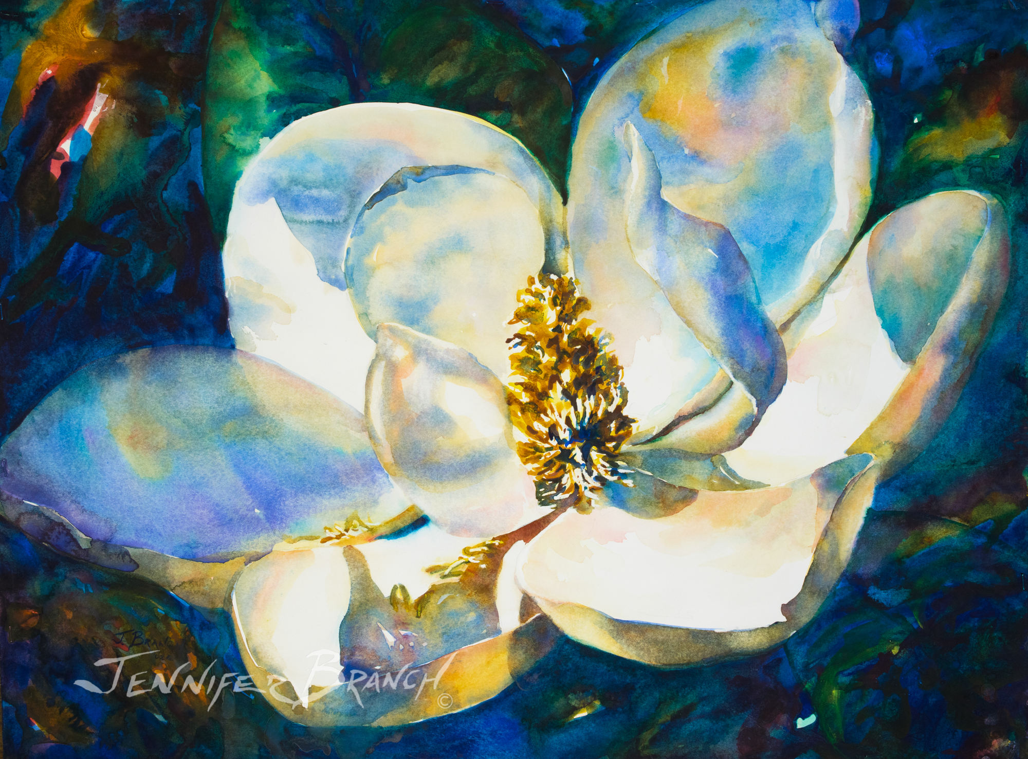 Magnolia flower watercolor painting