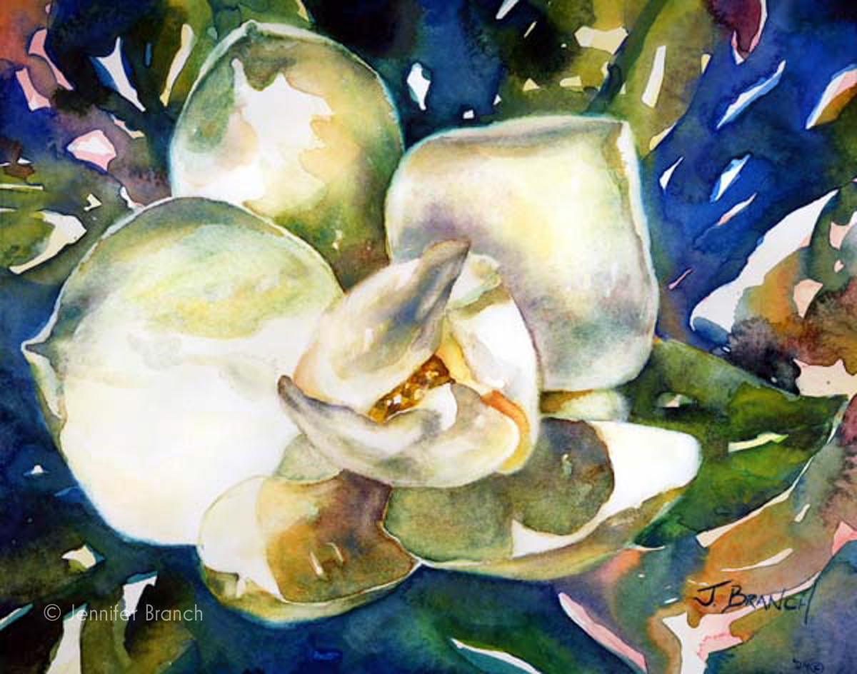 Magnolia flower watercolor painting by Jennifer Branch