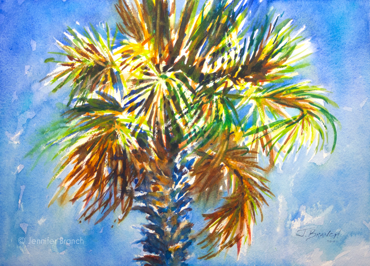 Charleston Palm Tree watercolor painting lesson by Jennifer Branch