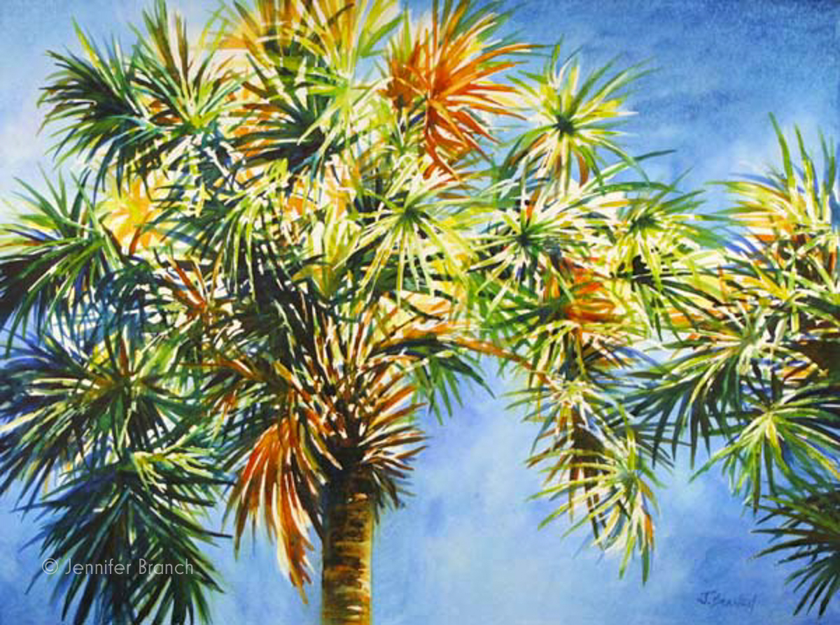 Palm Tree watercolor painting by Jennifer Branch.