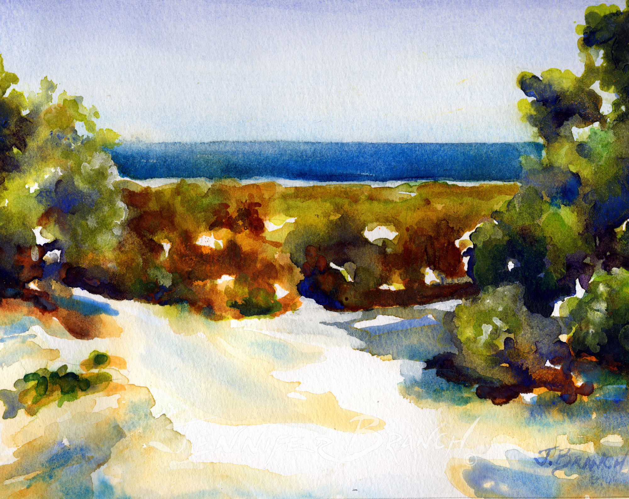 Beach Path watercolor painting by Jennifer Branch.