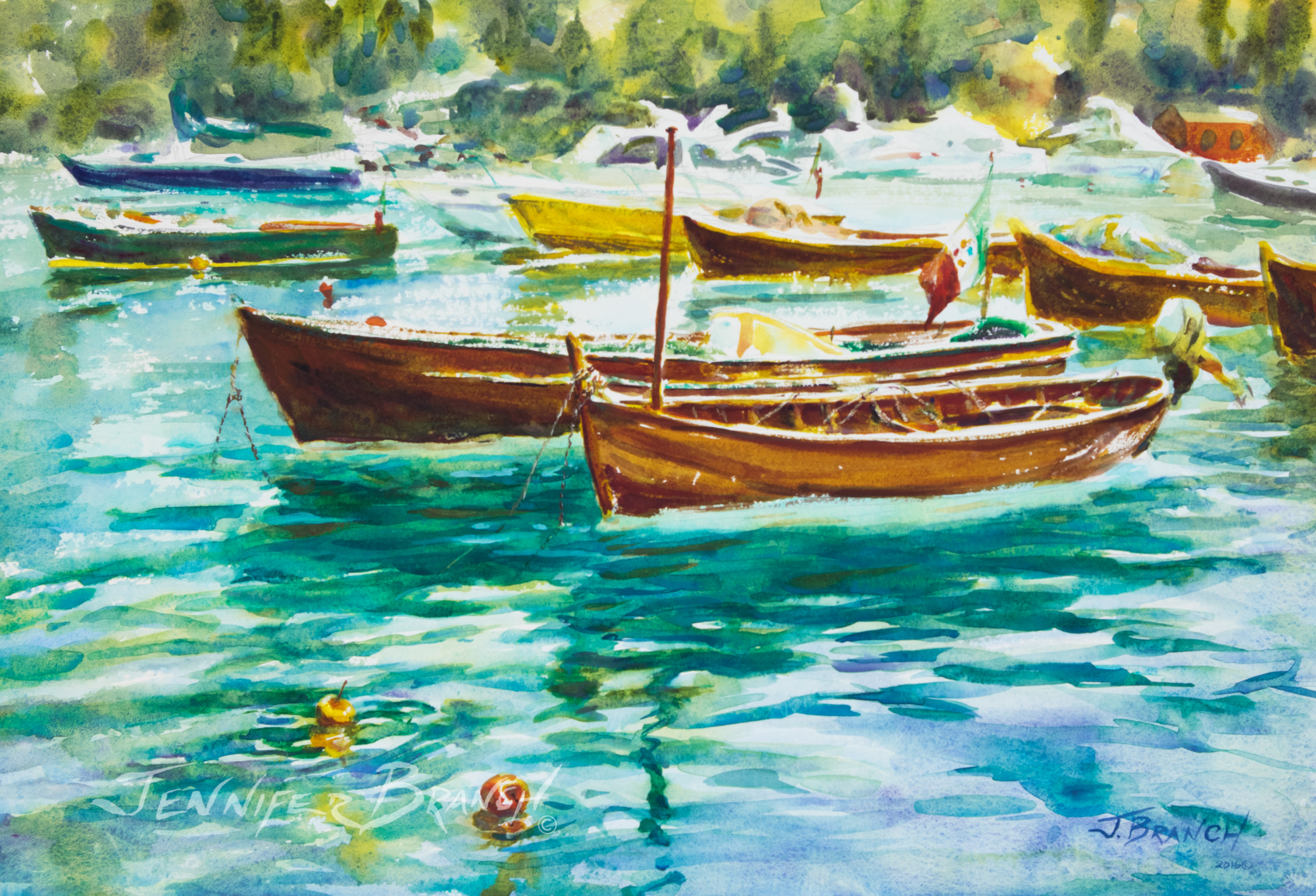 Portofino Boats Reflections Watercolor Painting tutorial