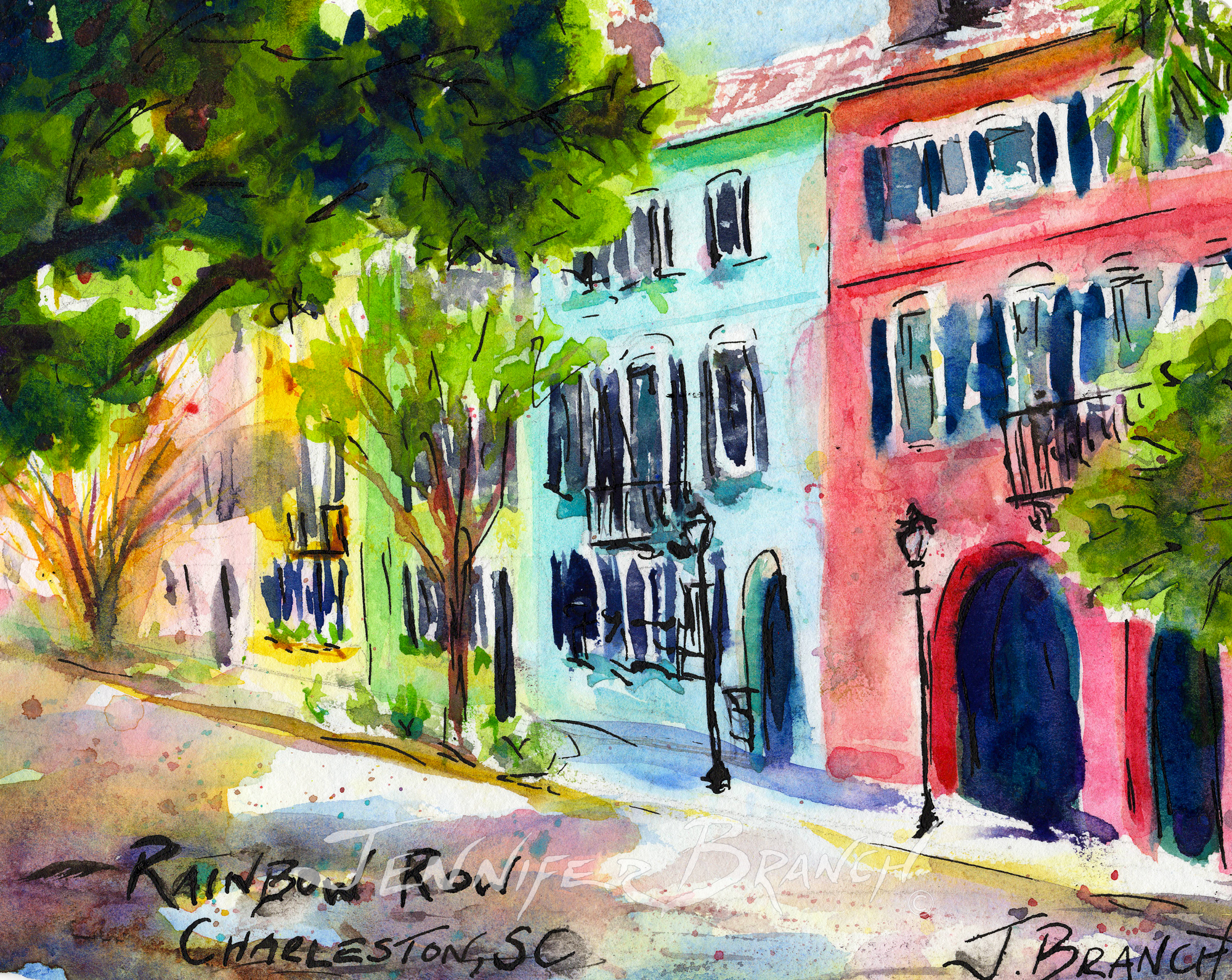 Painting Rainbow Row, Charleston Watercolor Painting tutorial