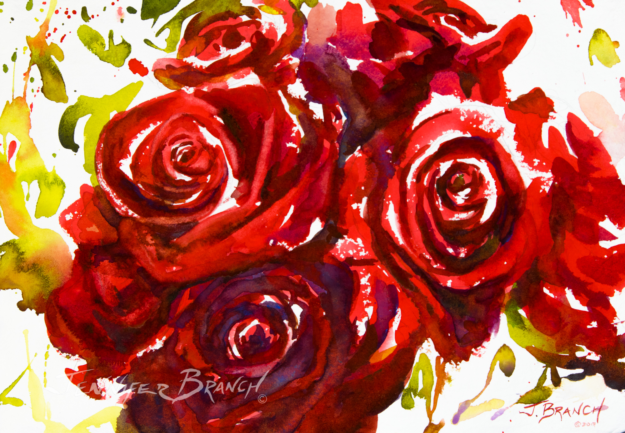 red rose watercolor painting