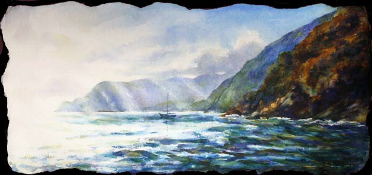 Sailing Vernazza Italy watercolor painting by Jennifer Branch.