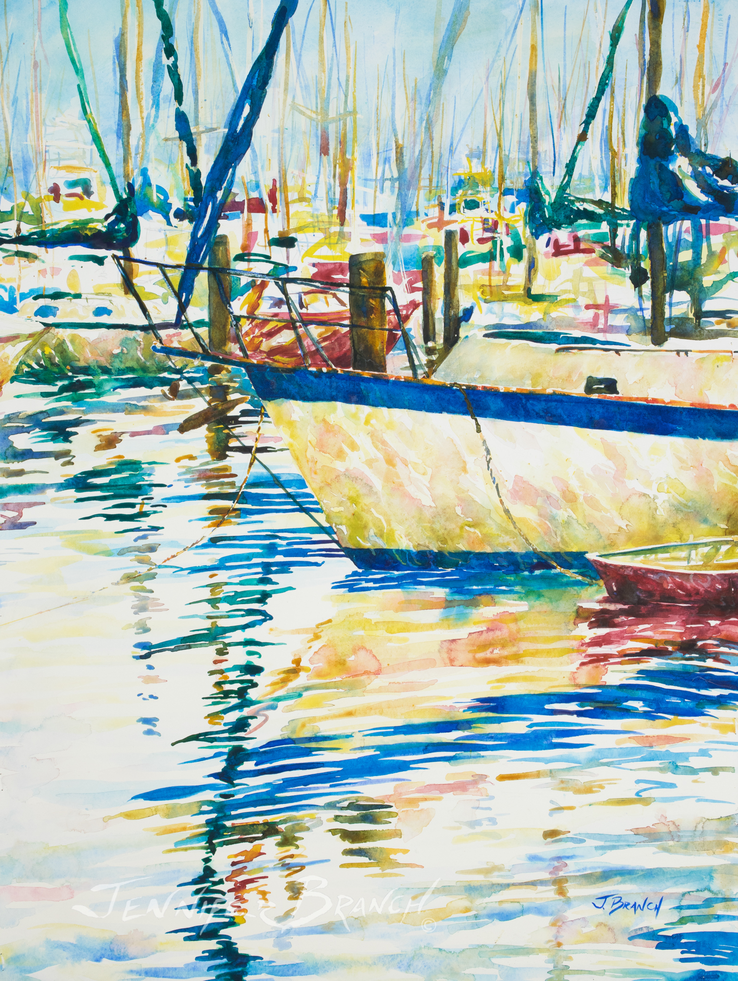 Sailboat watercolor painting in Miami Harbor by Jennifer Branch