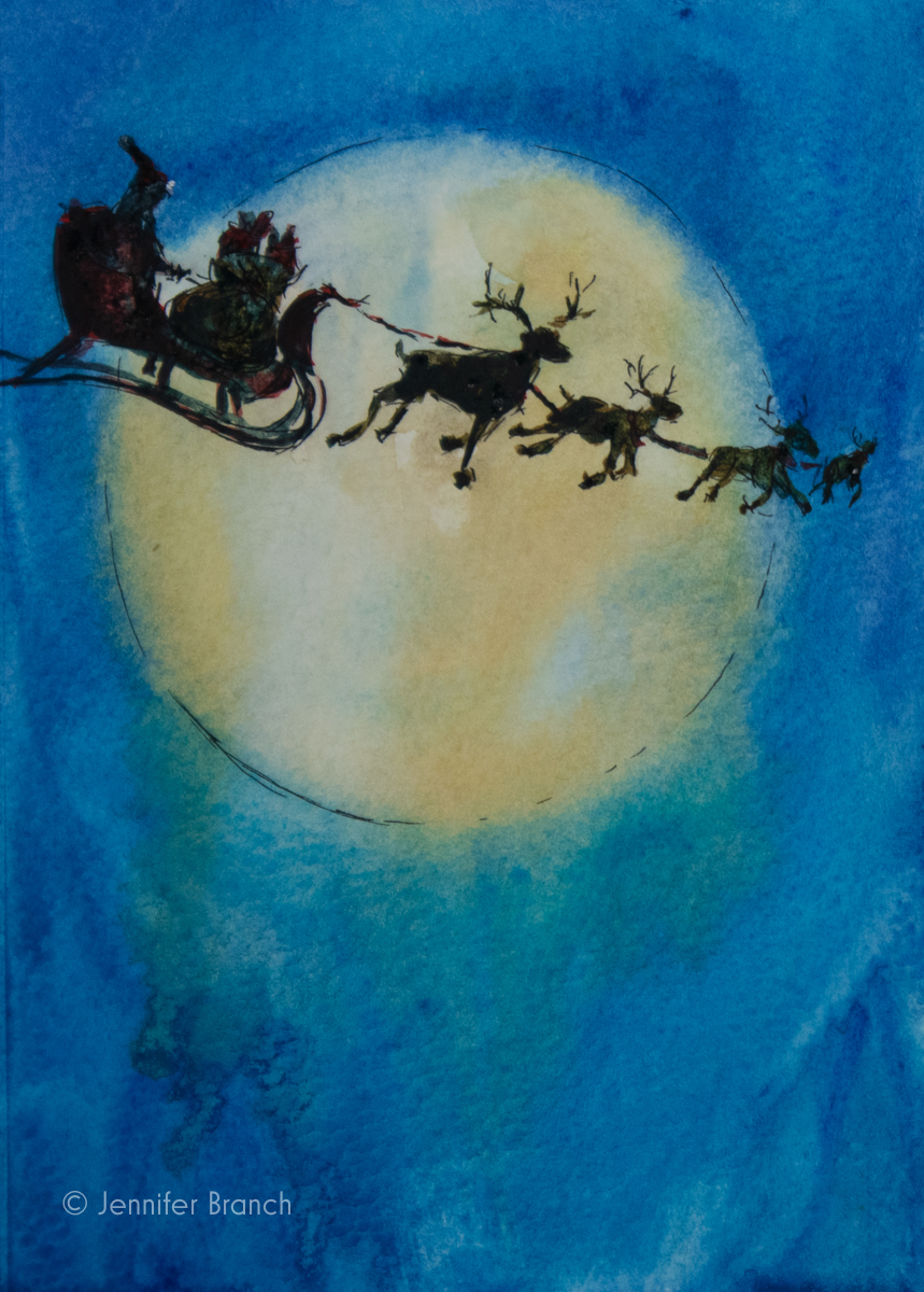 Santa Moon Christmas card by Jennifer Branch.