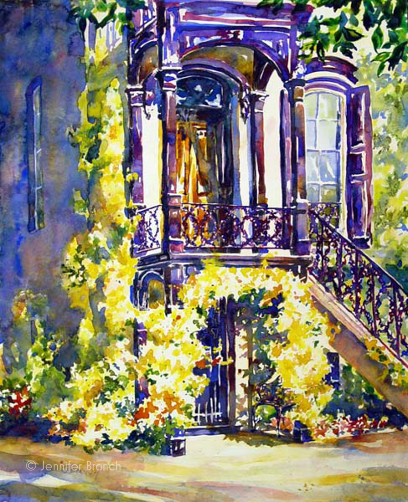 Savannah Doorway watercolor painting by Jennifer Branch.
