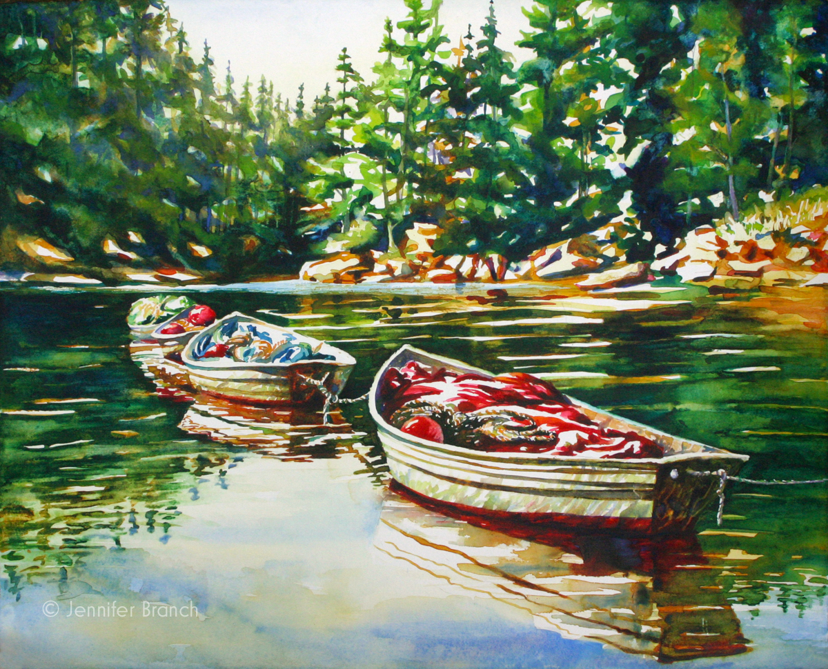 boats watercolor painting by Jennifer Branch