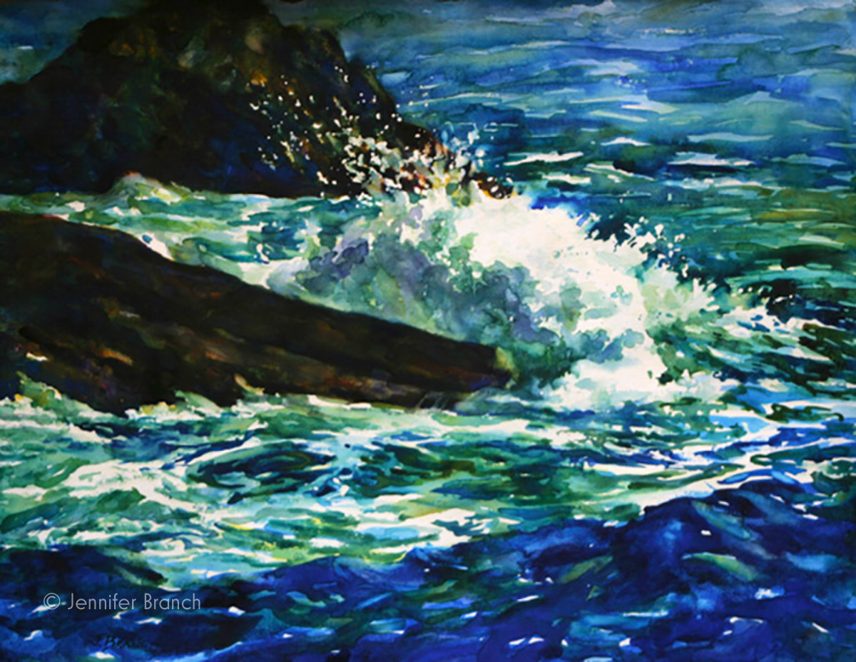 ocean surf vernazza italy watercolor painting by Jennifer Branch.