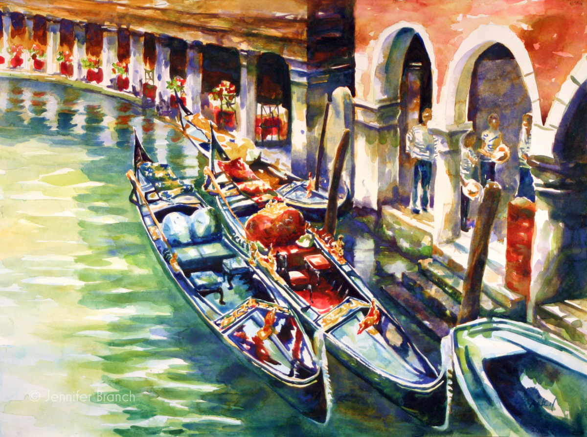 Three Gondolas watercolor painting by Jennifer Branch