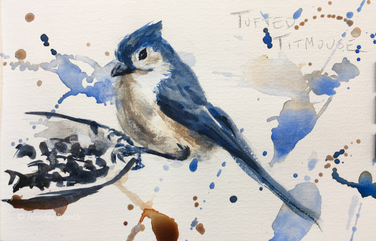 Backyard Bird Sketch, Tufted Titmouse Watercolor Painting tutorial