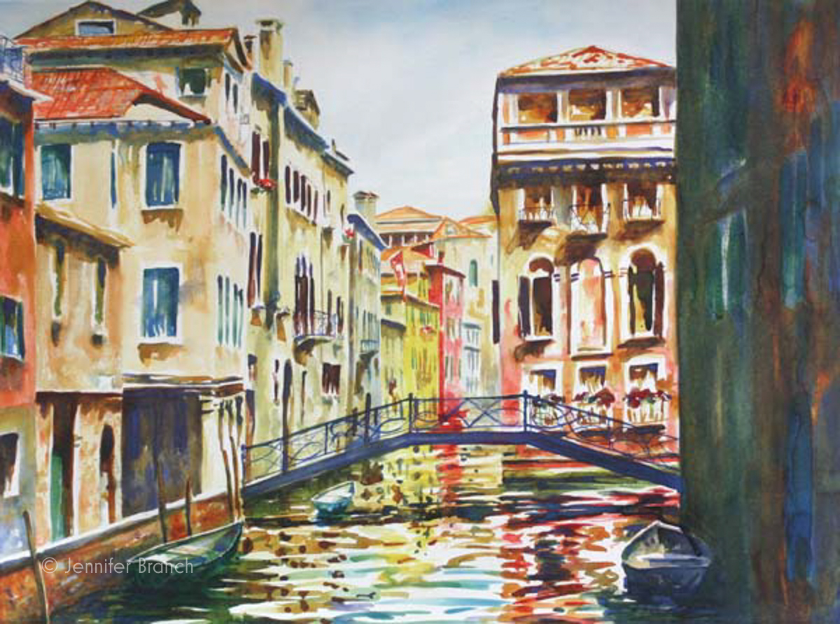 Venice Bridge watercolor painting by Jennifer Branch.