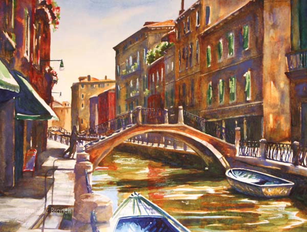 Venice Bridge watercolor painting by Jennifer Branch.