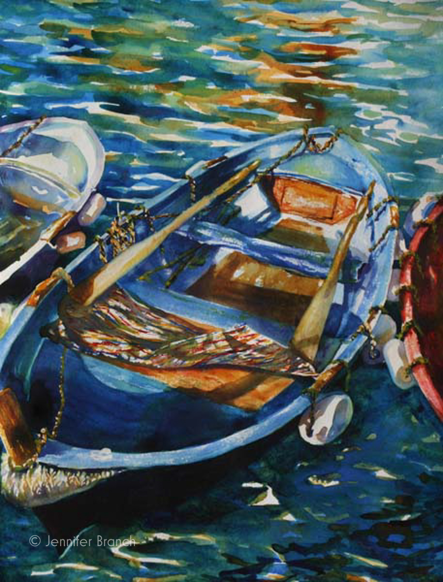 Italy boats painting by Jennifer Branch.