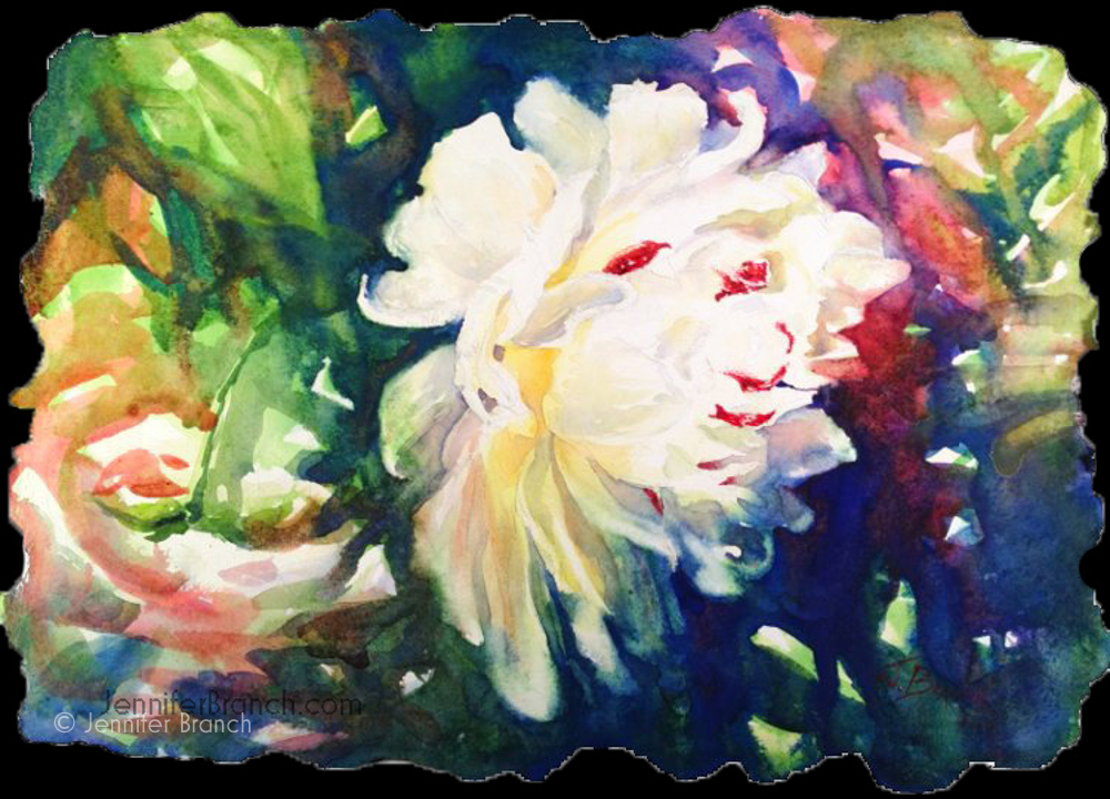 White Peony watercolor painting lesson by Jennifer Branch