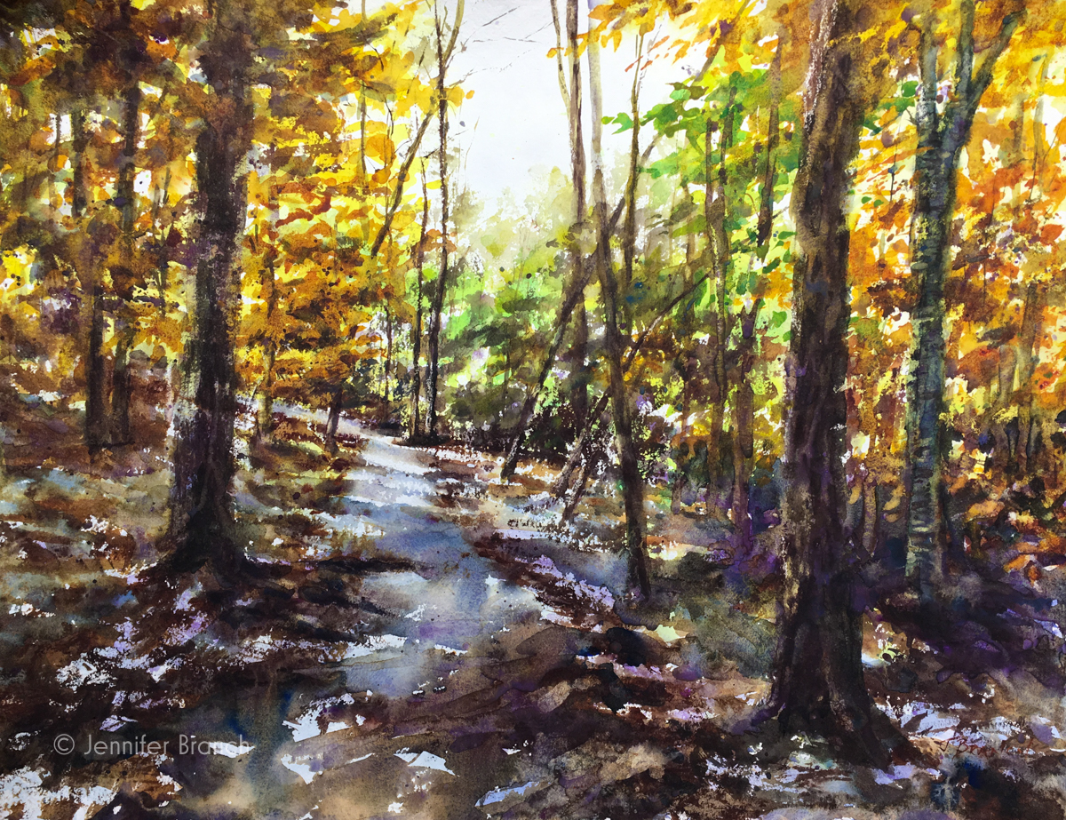 Painting of a lovely walk in the woods. by Jennifer Branch