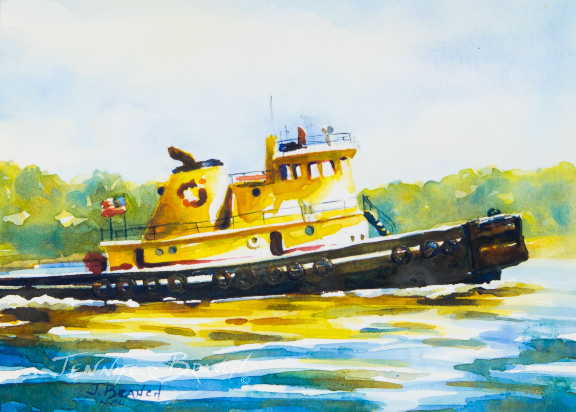 tugboat watercolor painting by Jennifer Branch.